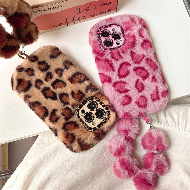 Phone Cases Iphone 11 - Fashion Leopard Furry Plush Lens Bracket