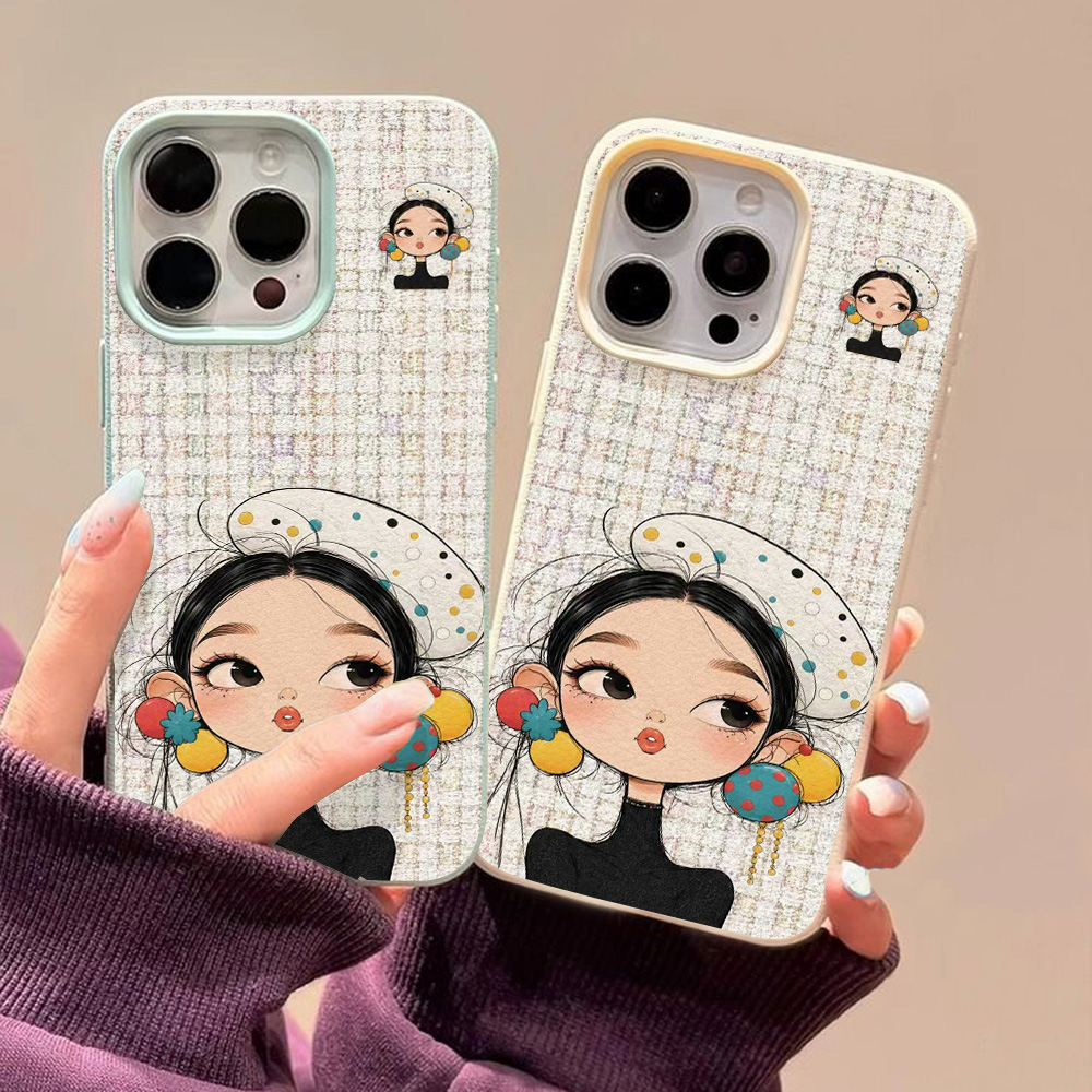 Phone Cases Orange - Cute Cartoon Girl Plaid Print Phone