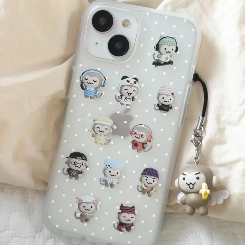 Phone Cases Iphone 11 - Simple Kawaii Monkey White Polka Dots