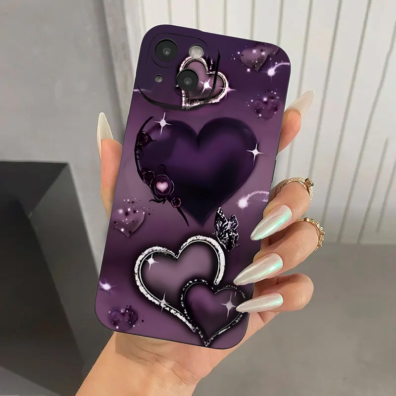 Phone Cases Purple - Purple Heart-Shaped Design TPU Phone Case