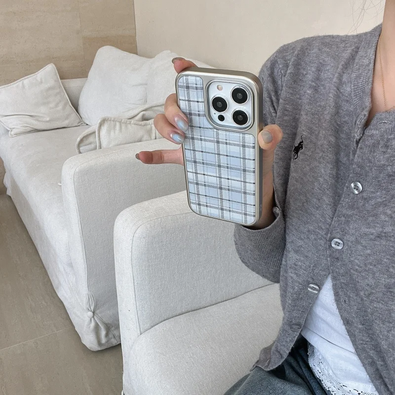 Korean Ins Epoxy Blue Plaid Pa - Phone Cases Korea 评论和价格