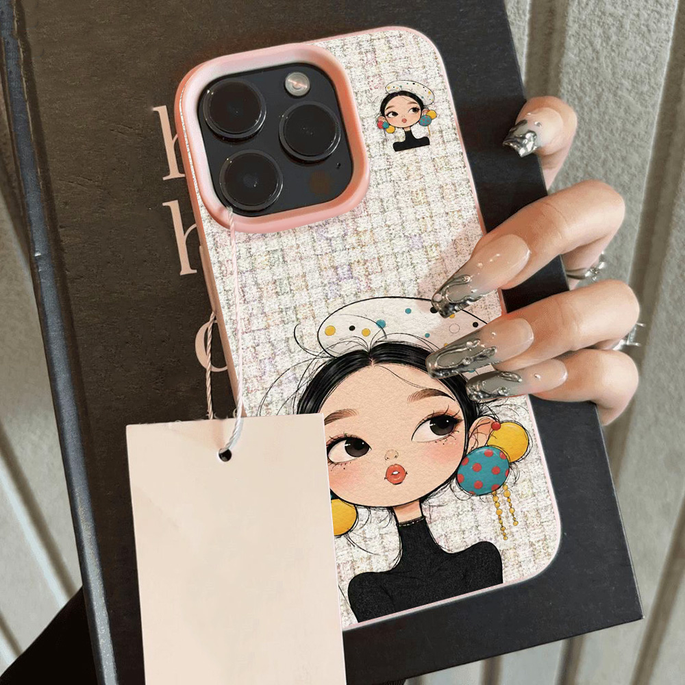 Cute Cartoon Girl Plaid Print  - Phone Cases Orange 评论和价格