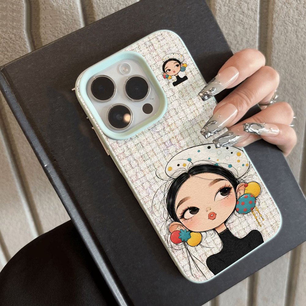 Cute Cartoon Girl Plaid Print  - Phone Cases Orange 评论和价格