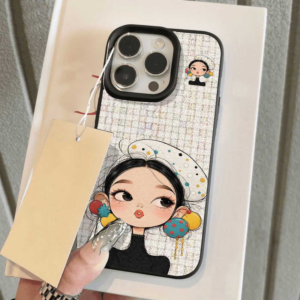Cute Cartoon Girl Plaid Print  - Phone Cases Orange 评论和价格