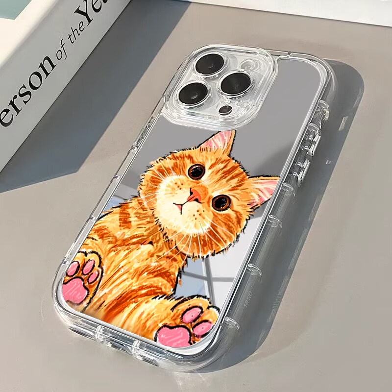 Cartoon Cute Orange Cat Mirror - Phone Cases Orange 评论和价格