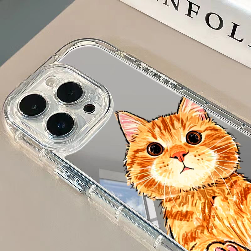 Cartoon Cute Orange Cat Mirror - Phone Cases Orange 评论和价格