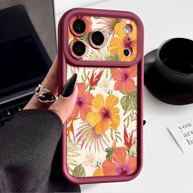 Orange Flower Pattern TPU Phon - Phone Cases Orange 评论和价格