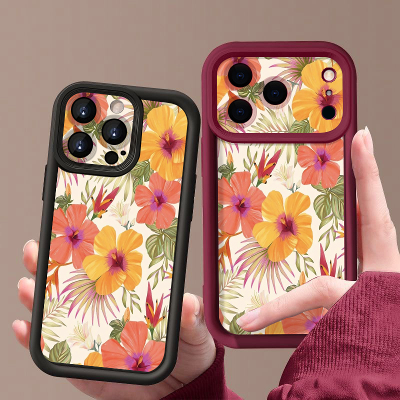 Orange Flower Pattern TPU Phon - Phone Cases Orange 评论和价格