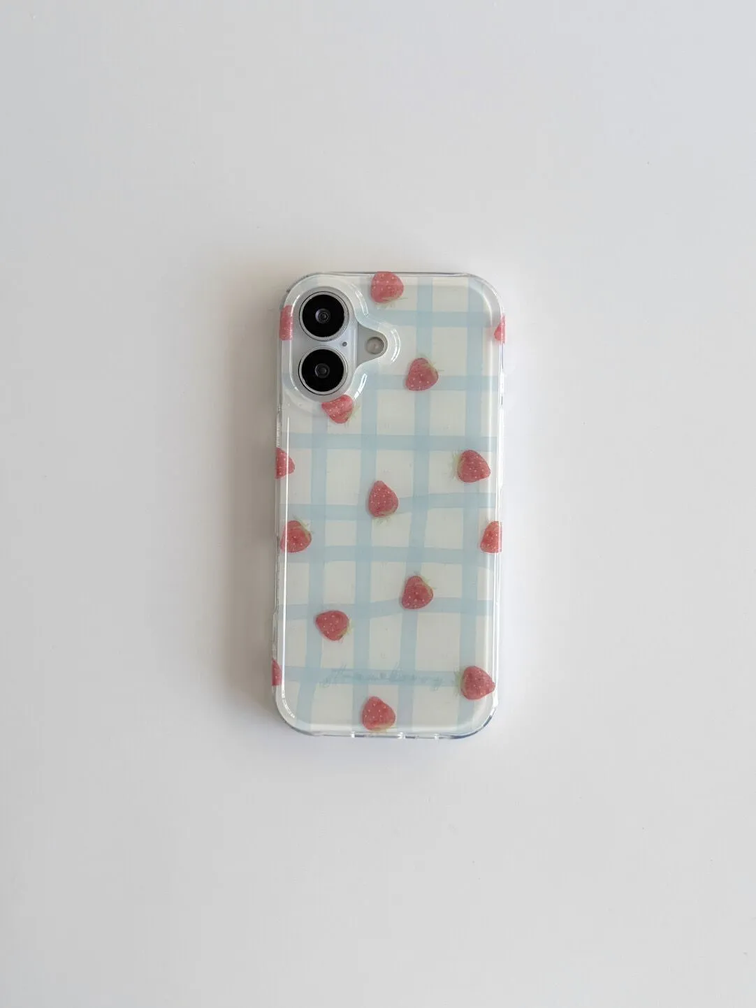 Fresh Blue Grid Pattern Strawb - Phone Cases Purple 评论和价格