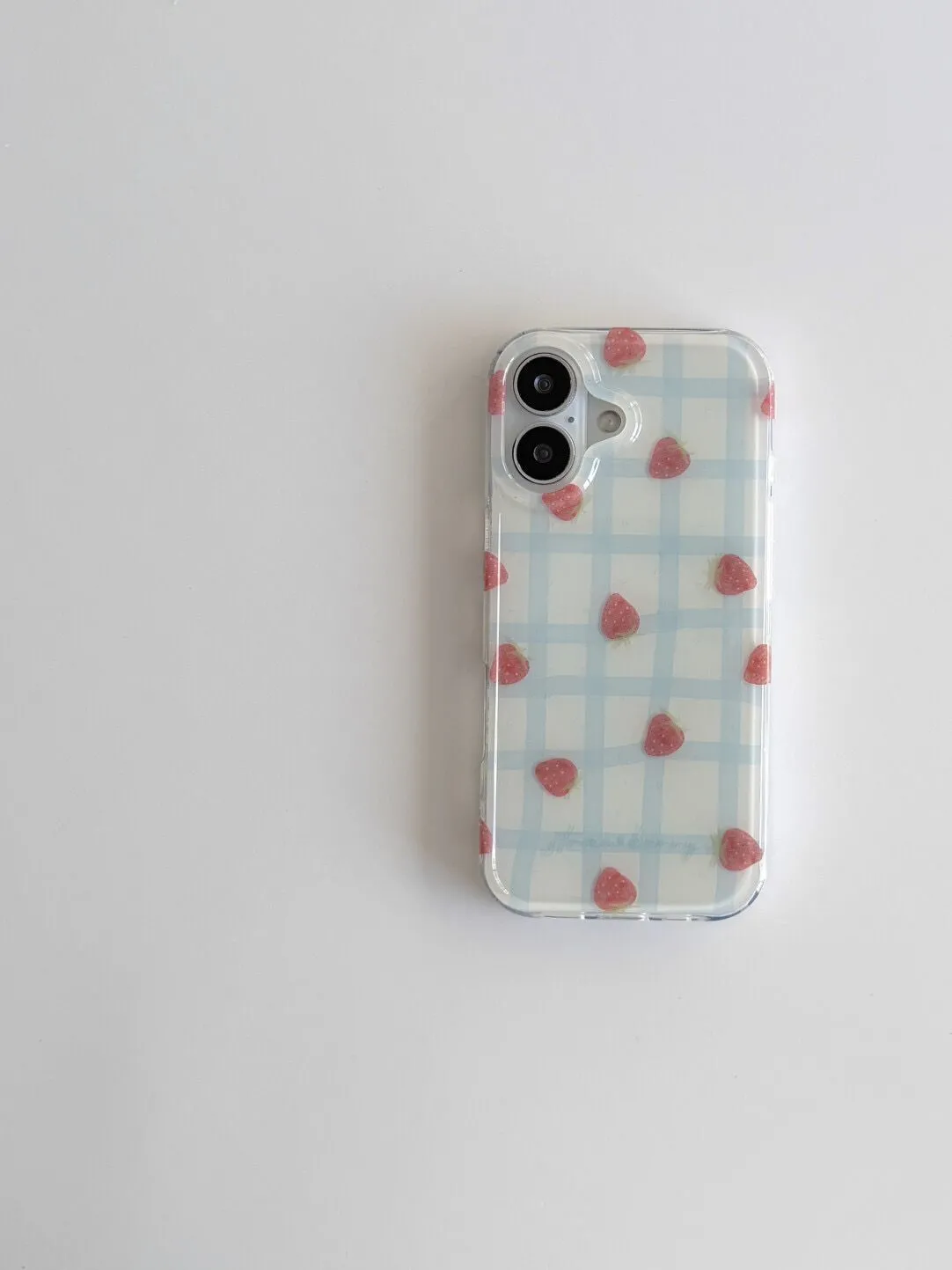 Fresh Blue Grid Pattern Strawb - Phone Cases Purple 评论和价格