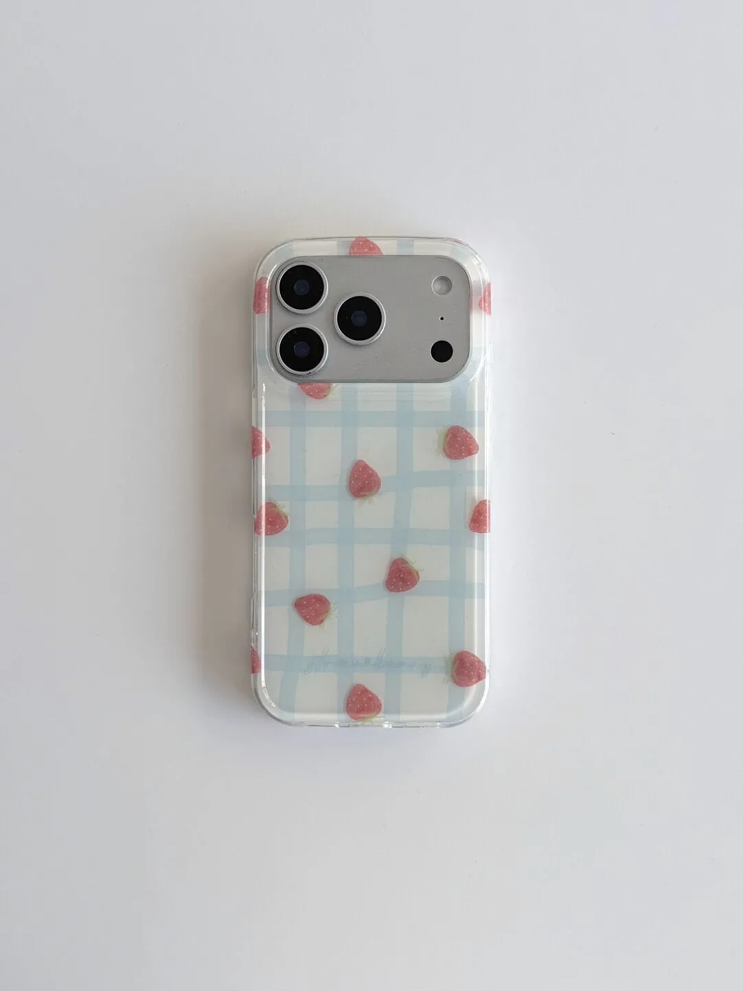 Fresh Blue Grid Pattern Strawb - Phone Cases Purple 评论和价格