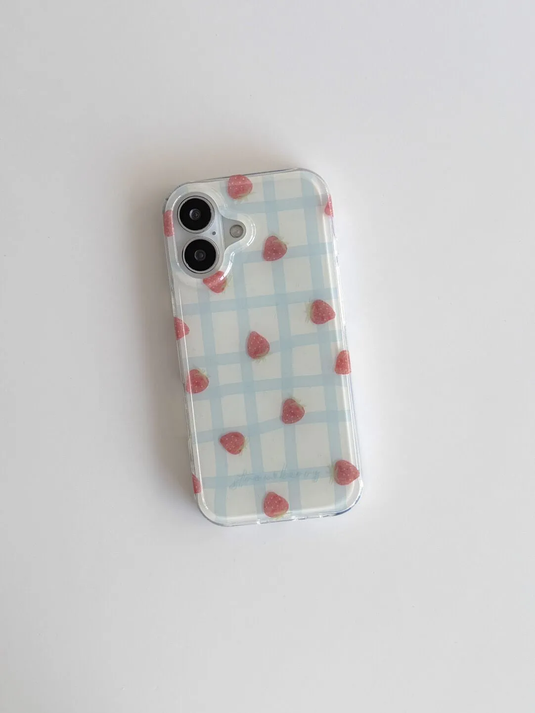 Fresh Blue Grid Pattern Strawb - Phone Cases Purple 评论和价格