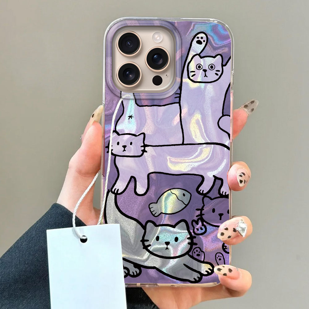 Purple Line Cat Fish Water Tex - Phone Cases Purple 评论和价格